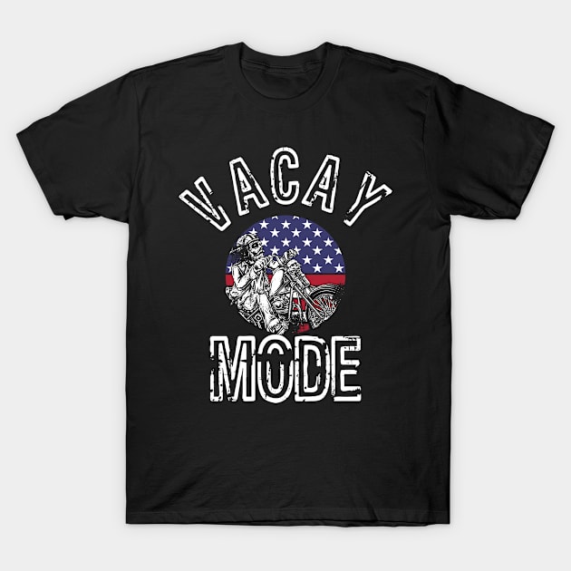 Vacay Mode Motorcycle American Flag T-Shirt by Boo Face Designs